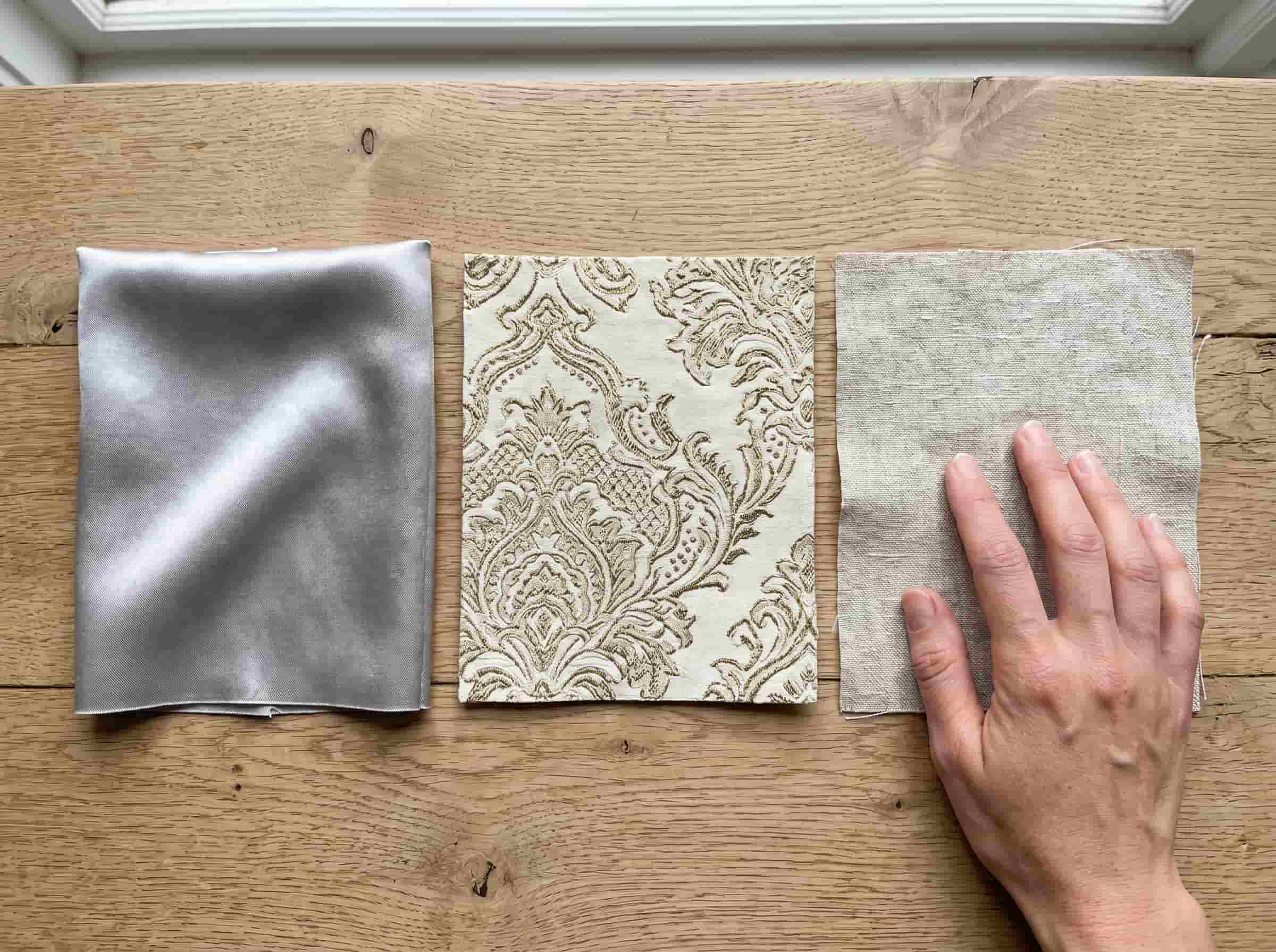 Fabric quality comparison shiny stiff matte Polished Intent Fabric swatches comparing shiny, stiff, and soft matte textures for garment quality assessment.